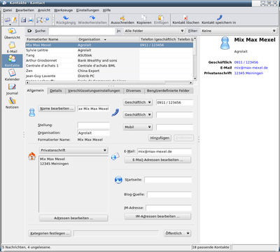 Partner Contacts im KDE Adressbuch (Kontakt)